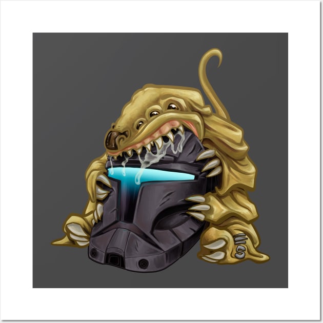 Mird Nibbling On An Omega Republic Commando Helmet Wall Art by Gloomlight